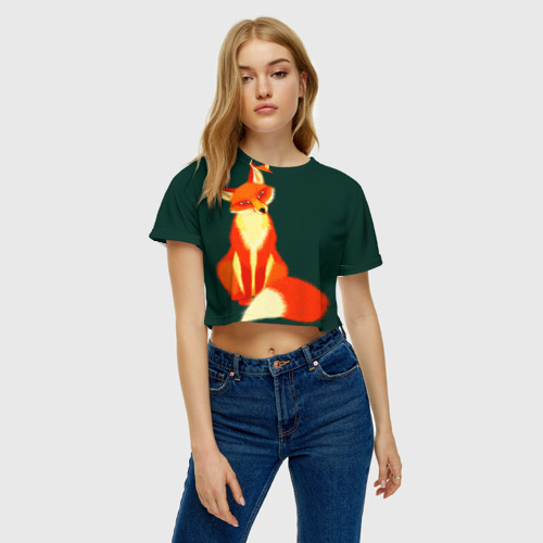 Женская футболка Crop-top 3D Лиса, цвет 3D печать - фото 3