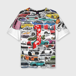 Женская футболка oversize 3D JDM автомобили 90х