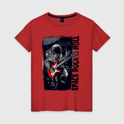 Женская футболка хлопок Космонавт с гитарой