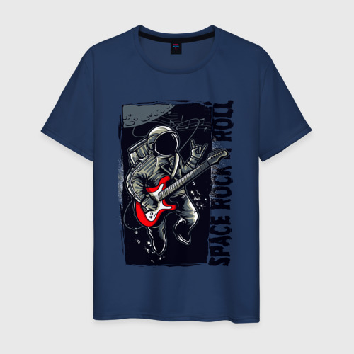 Мужская футболка хлопок Космический рок н ролл, цвет темно-синий