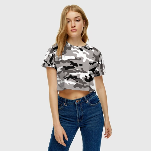 Женская футболка Crop-top 3D Камуфляж Urban крупный