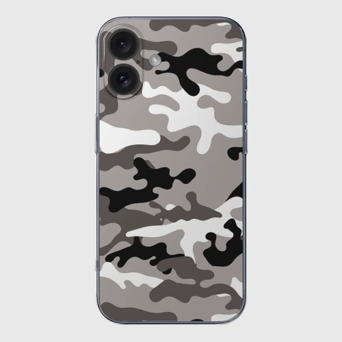 Чехол для iPhone 16 силиконовый с защитой камеры Камуфляж Urban крупный