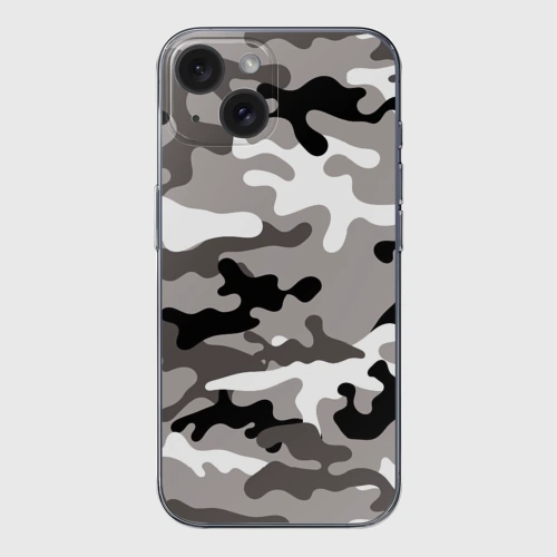 Чехол для iPhone 15 силиконовый с защитой камеры Камуфляж Urban крупный