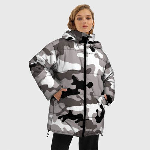 Женская зимняя куртка 3D с принтом Камуфляж Urban крупный, фото на моделе #1