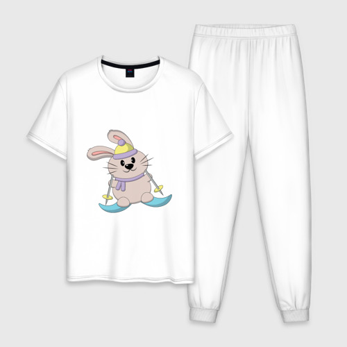 Мужская пижама хлопок Кролик - лыжник, цвет белый