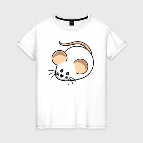Женская футболка из хлопка с принтом Белый мышонок, вид спереди №1