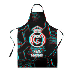 Фартук 3D Real Madrid FC в стиле glitch на темном фоне