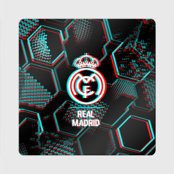 Магнит виниловый Квадрат Real Madrid FC в стиле glitch на темном фоне