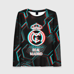 Женский лонгслив 3D Real Madrid FC в стиле glitch на темном фоне