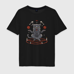 Мужская футболка хлопок Oversize Кот в пентограмме