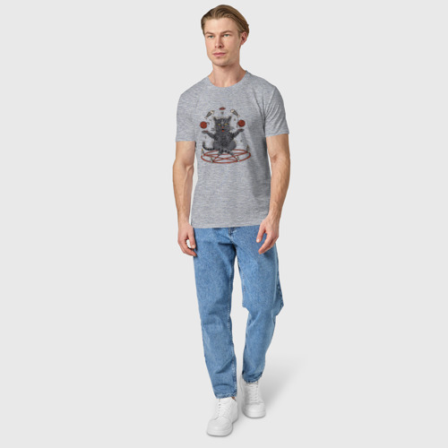 Мужская футболка хлопок с принтом Кот в пентограмме, вид сбоку #3