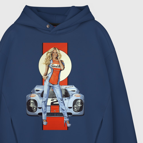 Мужское худи Oversize хлопок Porsche - Motorsport - Girl, цвет темно-синий - фото 4