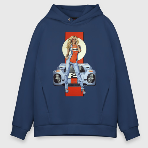 Мужское худи Oversize хлопок Porsche - Motorsport - Girl, цвет темно-синий