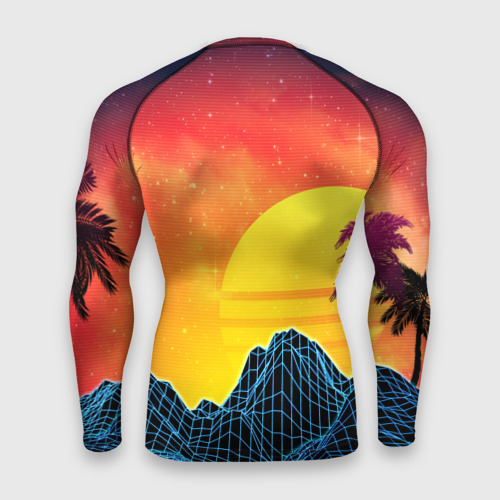 Мужской рашгард 3D Тропический остров на закате ретро иллюстрация, цвет 3D печать - фото 2
