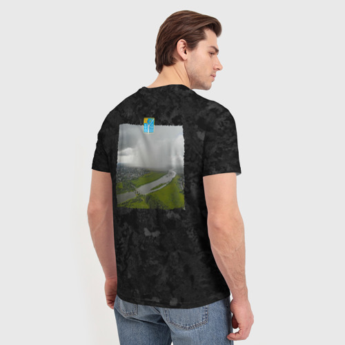 Мужская футболка 3D с принтом Советск - каланча - на черном фоне, вид сзади #2