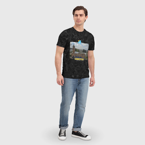 Мужская футболка 3D с принтом Советск - каланча - на черном фоне, вид сбоку #3