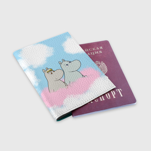 Обложка для паспорта матовая кожа Муми - тролли и розовое облако, цвет бирюзовый - фото 3
