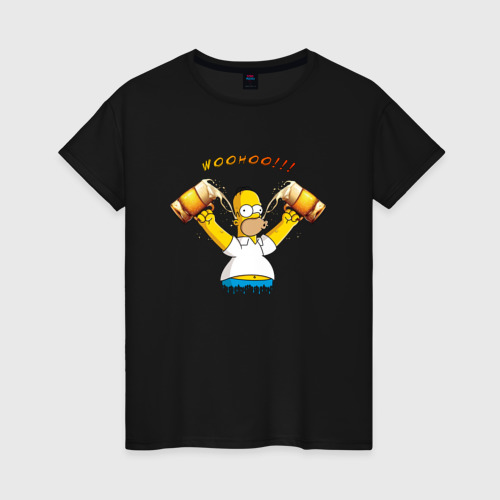 Женская футболка хлопок с принтом Homer & Beer, вид спереди #2