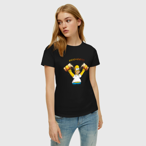 Женская футболка хлопок с принтом Homer & Beer, фото на моделе #1