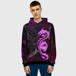 Мужская толстовка 3D Неоновый дракон purple dragon - фото 2