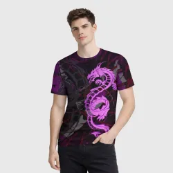 Мужская футболка 3D Неоновый дракон purple dragon - фото 2