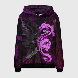Мужская толстовка 3D Неоновый дракон purple dragon