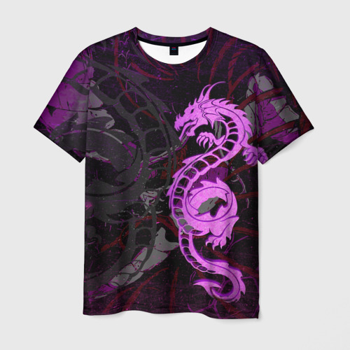 Мужская футболка 3D с принтом Неоновый дракон purple dragon, вид спереди #2