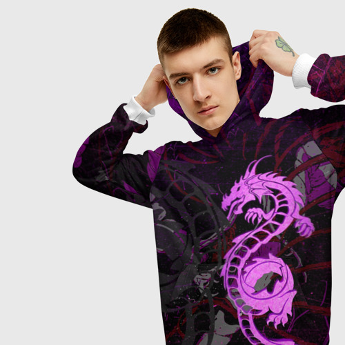 Мужская толстовка 3D с принтом Неоновый дракон purple dragon, вид сбоку #3