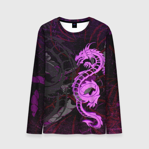 Мужской лонгслив 3D с принтом Неоновый дракон purple dragon, вид спереди #2