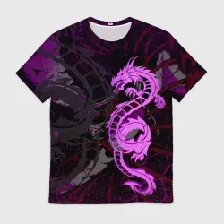 Мужская футболка 3D Неоновый дракон purple dragon