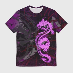 Мужская футболка 3D Неоновый дракон purple dragon