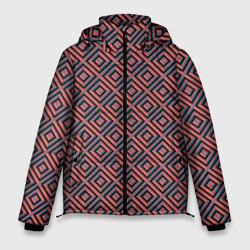 Мужская зимняя куртка 3D Абстракция коричнево-синие квадраты