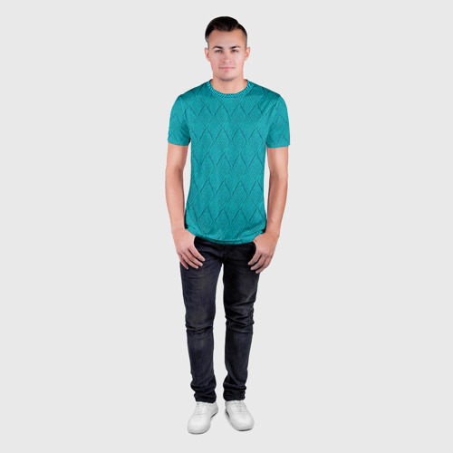 Мужская футболка 3D Slim с принтом Вязание ромбиком, вид сбоку #3