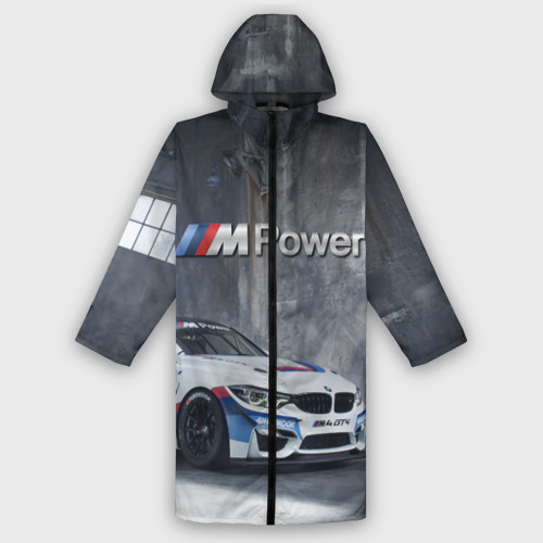 Мужской дождевик 3D BMW M4 GT4 - racing team - motorsport, цвет белый