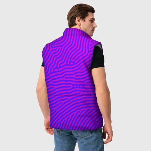 Мужской жилет утепленный 3D с принтом Фиолетовые линии, вид сзади #2