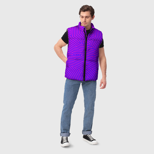Мужской жилет утепленный 3D с принтом Фиолетовые линии, вид сбоку #3