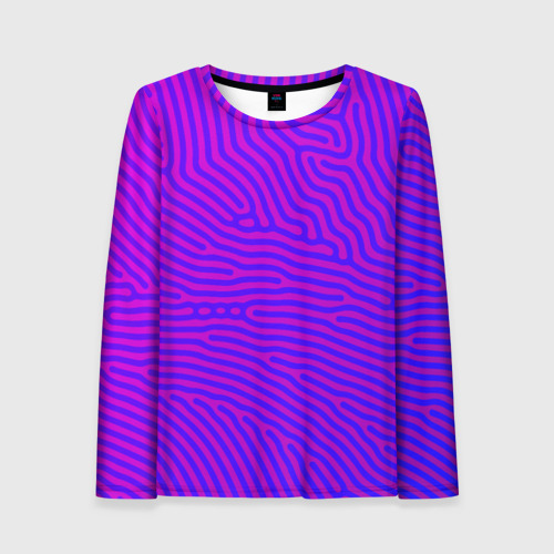 Женский лонгслив 3D с принтом Фиолетовые линии, вид спереди #2