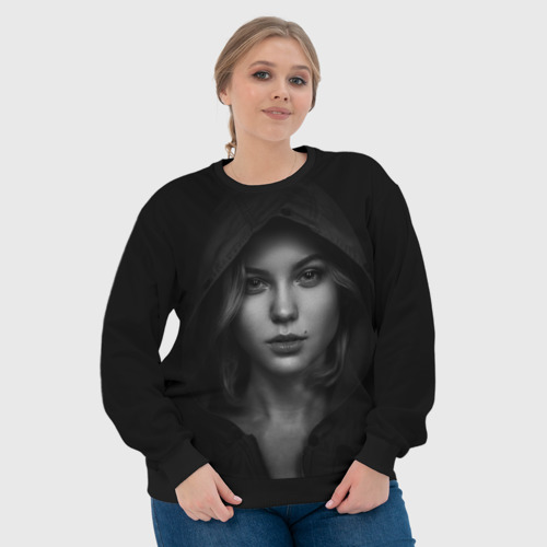 Женский свитшот 3D Блондинка в чёрном капюшоне, цвет 3D печать - фото 6