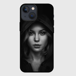Чехол для iPhone 13 mini Блондинка в чёрном капюшоне