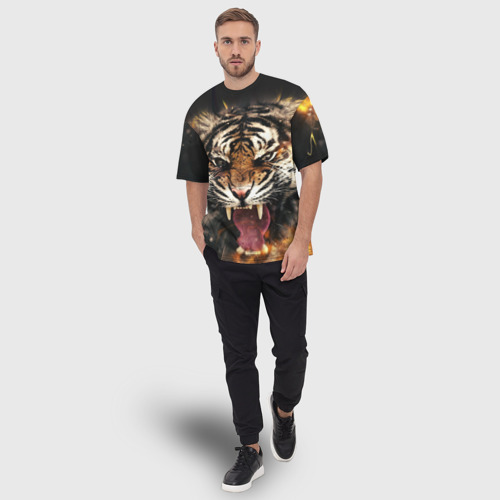 Мужская футболка oversize 3D Оскал тигра, цвет 3D печать - фото 5