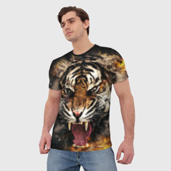 Мужская футболка 3D Оскал тигра - фото 2
