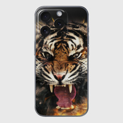 Чехол для iPhone 15 Pro силиконовый с защитой камеры Оскал тигра