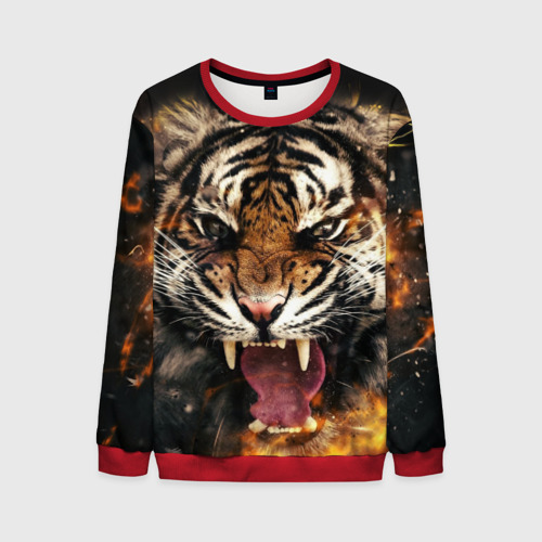 Мужской свитшот 3D Оскал тигра, цвет красный