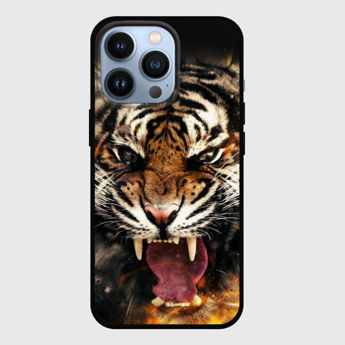 Чехол для iPhone 13 Pro Оскал тигра, цвет черный