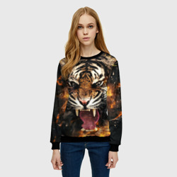 Женский свитшот 3D Оскал тигра - фото 2