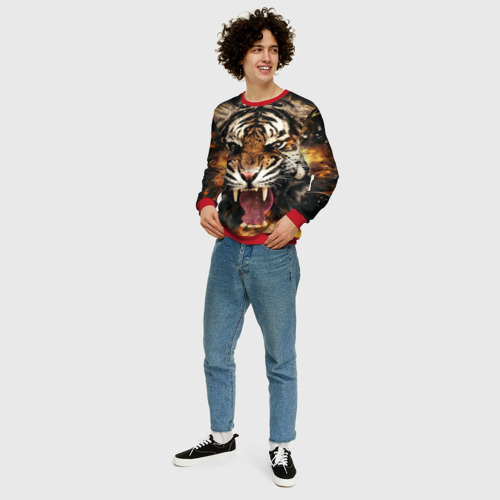 Мужской свитшот 3D Оскал тигра, цвет красный - фото 5
