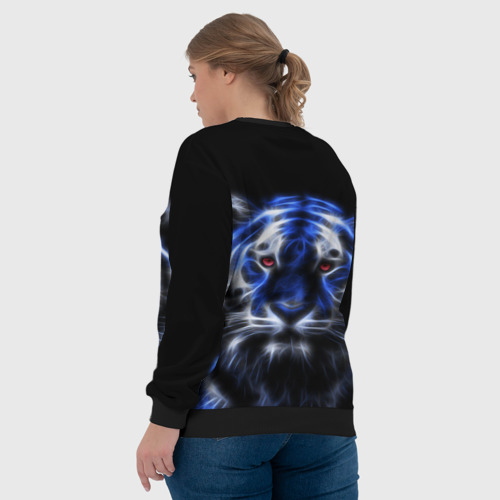Женский свитшот 3D с принтом Синий неоновый тигр, вид сзади #2