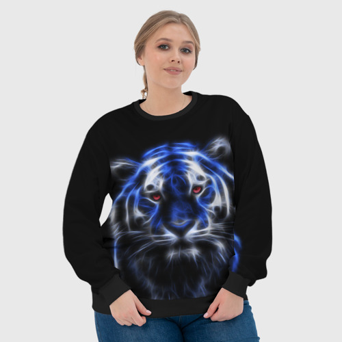 Женский свитшот 3D с принтом Синий неоновый тигр, фото #4