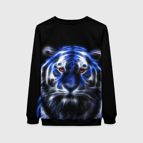 Женский свитшот 3D с принтом Синий неоновый тигр, вид сзади #1