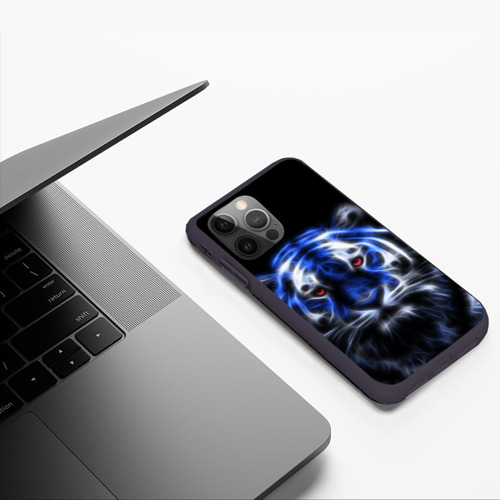 Чехол для iPhone 12 Pro с принтом Синий неоновый тигр, фото #4
